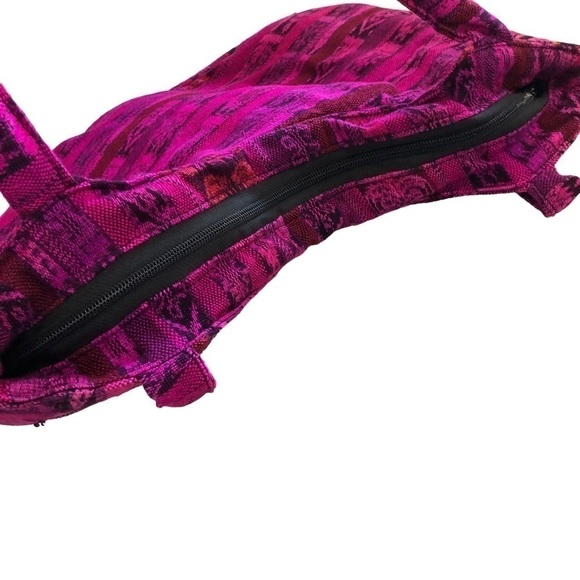 NEW Boho Barbie Magenta, Pink, Purple & Red Embroidered Floral Double Handle Bag - Picture 3 of 4
